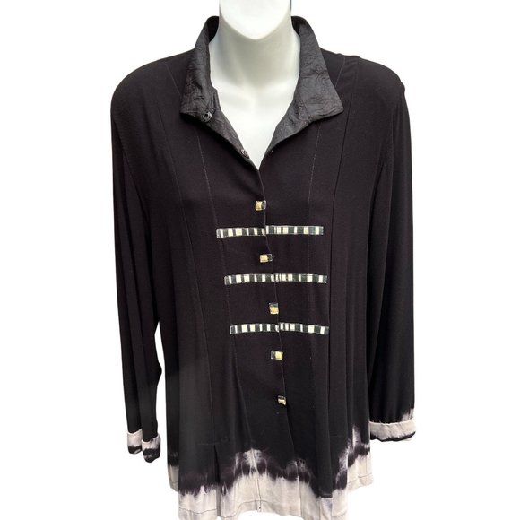 Deborah Cross Applique shirt Jacket Long Sleeve Snap Closure Front Black Size XL - Picture 1 of 11